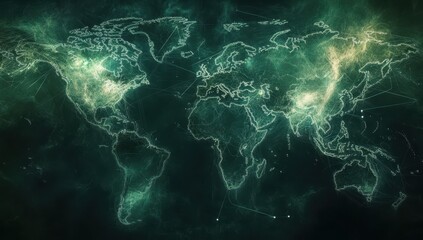 Fototapeta premium High-Resolution Abstract World Map with Green Smoke Effects for Futuristic and Thematic Design Projects