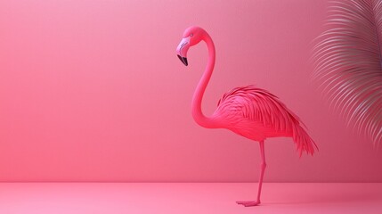 A vibrant 3D pink flamingo with a minimalist backdrop, embodying fun and energy