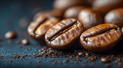Fototapeta premium Dark roasted coffee beans surrounded by glowing sparks for a dramatic effect image