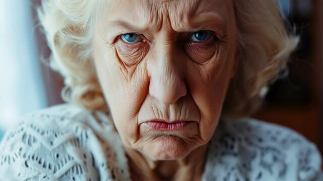 Angry belligerent senior woman looking at the camera	
