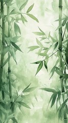Tall Tropical Bamboo Wall Mural Art in Watercolor Style for Home Decor and Wallpaper Designs
