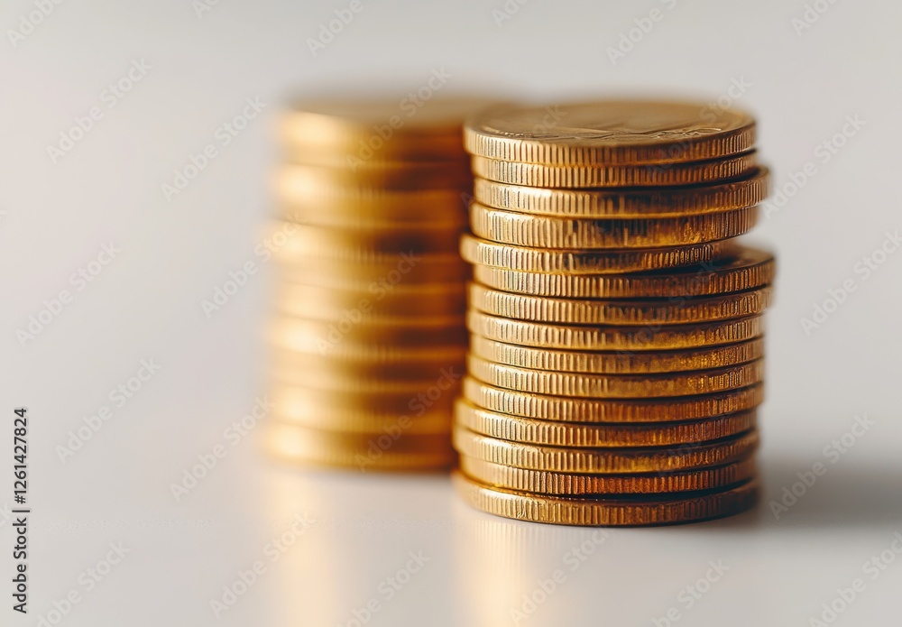 Poster stacks of gold coins displayed on a soft surface with a blurred background creating an elegant finan