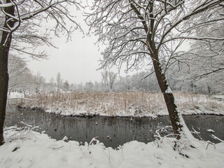 Winter Landscape of South Park in city of Sofia, Bulgaria