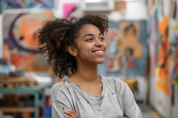 Young African American female volunteer at community center