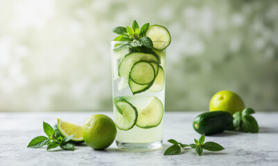 Cool Cucumber Basil Cooler with a Splash of Lime