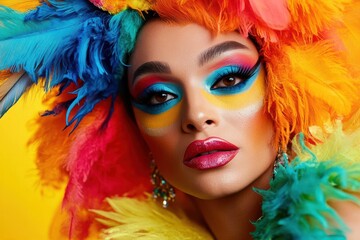 Fototapeta premium Vibrant Drag Queen Portrait on Bold Background Celebrating LGBTQ+ Pride History Month