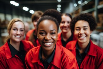 Obraz premium Smiling portrait of a young and diverse group of female warehouse workers