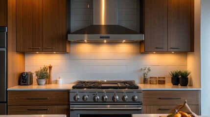 Elegant kitchen featuring modern appliances and warm, inviting ambiance