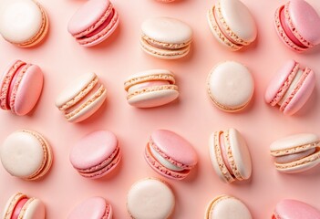 Fototapeta premium the peach colored background with pastel colored macaroons