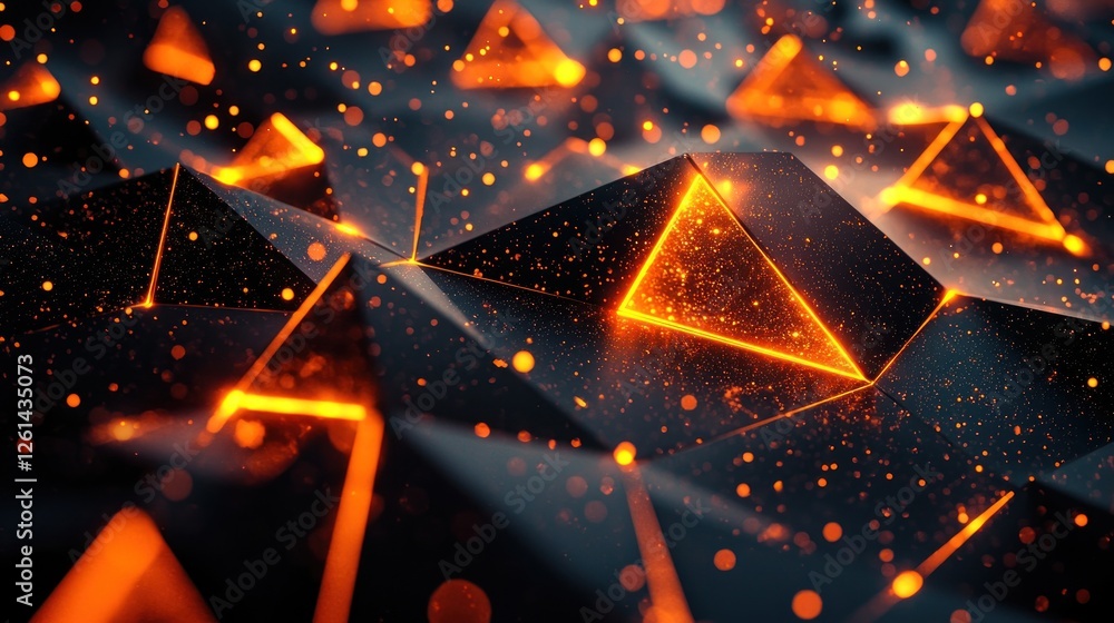 Wall mural abstract 3d wallpaper featuring orange glows and black triangles, creating a modern and glowing effe
