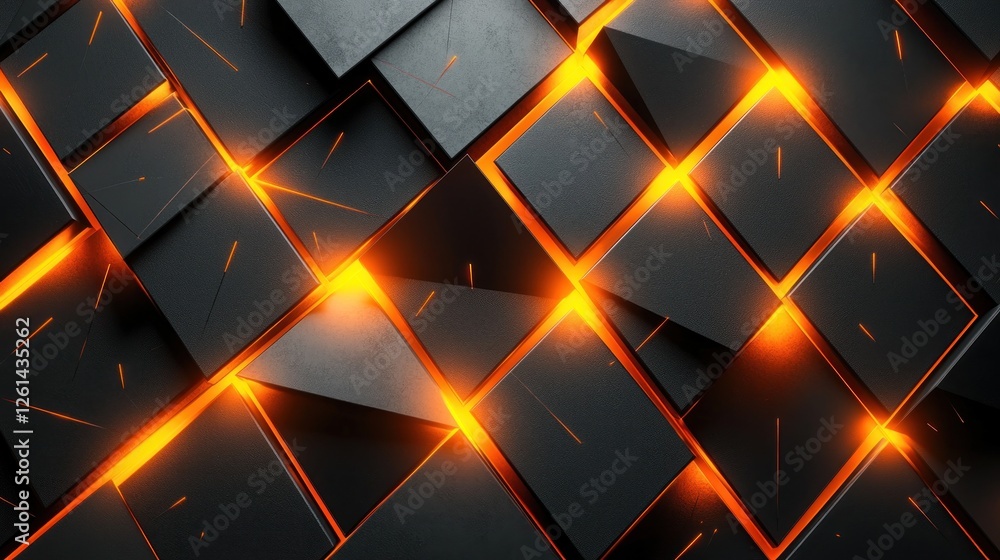 Wall mural abstract 3d wallpaper featuring orange glows and black triangles, creating a modern and glowing effe