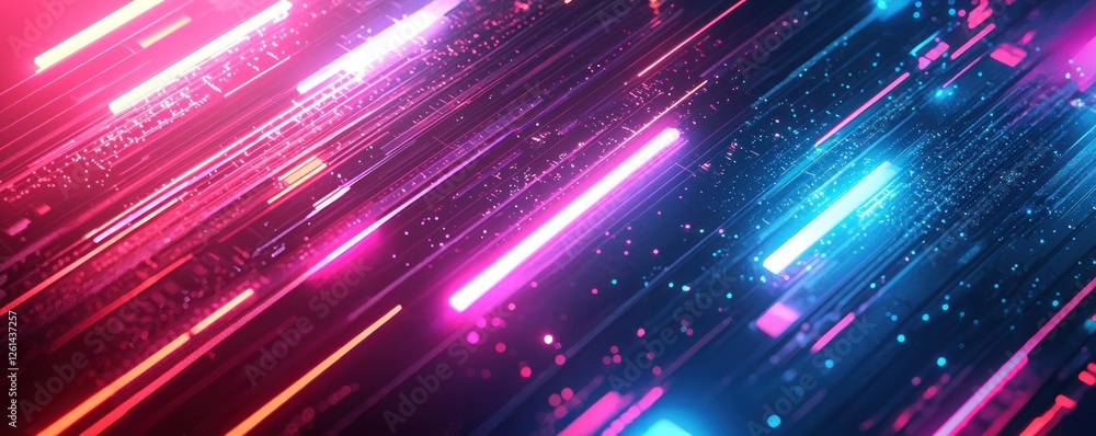 Canvas Prints abstract digital art with neon colors, featuring glowing lines and geometric shapes for a futuristic