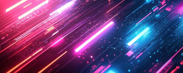 Fototapeta premium Abstract digital art with neon colors, featuring glowing lines and geometric shapes for a futuristic design
