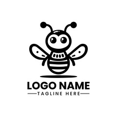 Minimalist Bee Robot Logo  Black Vector Design on White Background  Futuristic Tech-Inspired Mascot