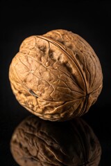 Close-Up of Walnuts on Black Background, Highlighting Texture and Cracks