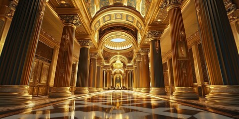 Fototapeta premium Grand Golden Hallway Majestic Palace Interior Design