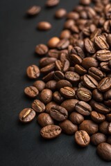 Naklejka premium Close-Up of Coffee Beans on Black Background, Showcasing Texture and Shine