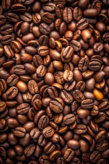 Fototapeta premium Close-Up of Coffee Beans on Black Background, Showcasing Texture and Shine