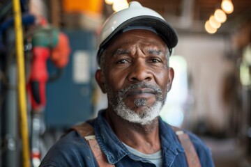 Fototapeta premium Portrait of a middle aged African American male electrician