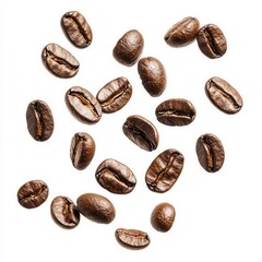 Fototapeta premium Freshly Roasted Coffee Beans Floating in the Air on Pure White Background