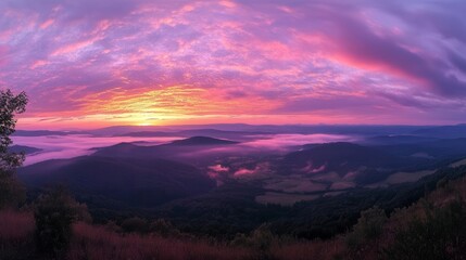 Fototapeta premium Golden Hour Mountain Sunrise with Dramatic Clouds and Serene Wilderness Atmosphere