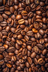 Naklejka premium Close-Up of Coffee Beans on Black Background, Showcasing Texture and Shine