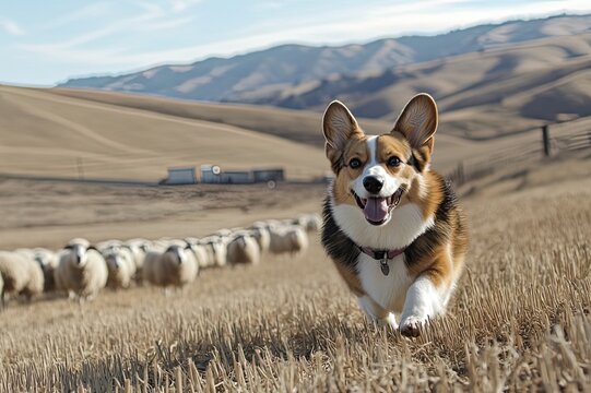 A Corgi herding sheep.