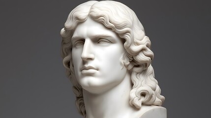 Elegant Marble Bust of a Young Man with Flowing Hair and Expression