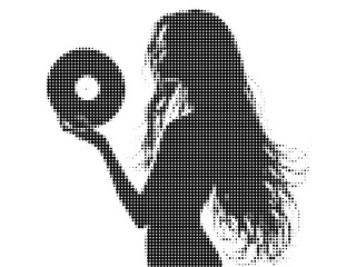 Halftone Illustration of a Woman Holding a Vinyl Record