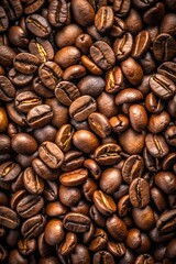 Fototapeta premium Close-Up of Coffee Beans on Black Background, Showcasing Texture and Shine