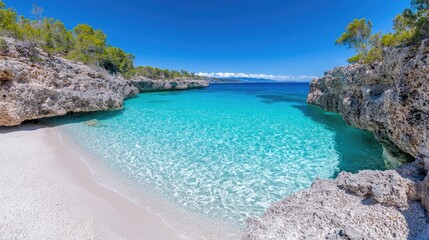 Pristine Mediterranean Beach Cove, Sunny Day