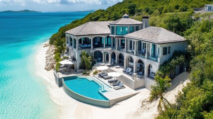 Fototapeta premium Luxury Beachfront Villa in Caribbean Paradise