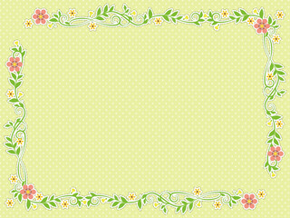 シンプルで明るい花と植物のイラストフレーム素材