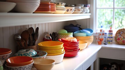 A well-organized pet feeding area with easy-to-clean dishes.