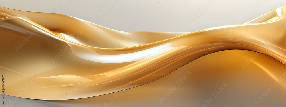 Poster smooth flowing golden waves create dynamic abstract background with soft curves and light effects, s