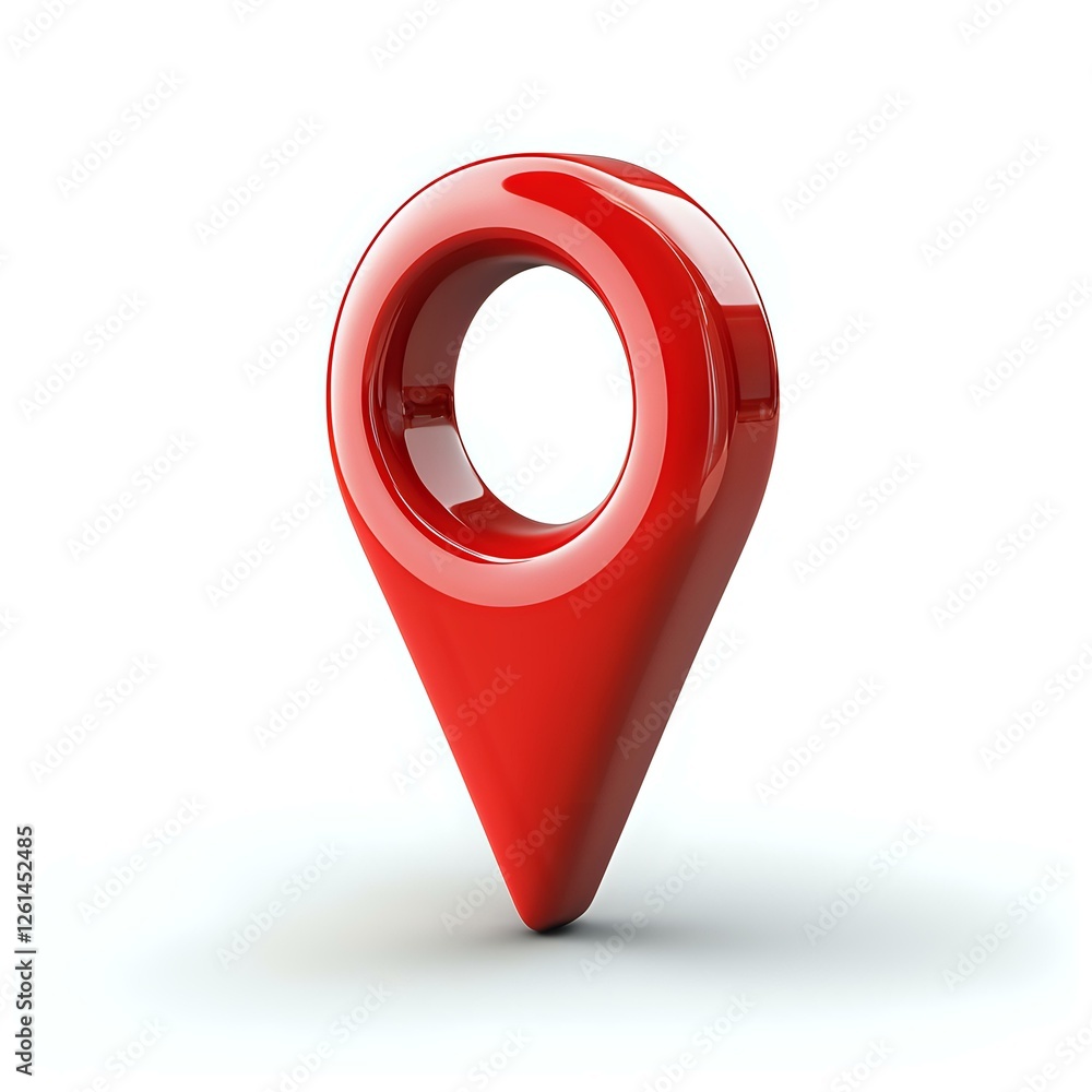 Poster red location pin marker on white background, glossy map pointer icon for navigation and gps position