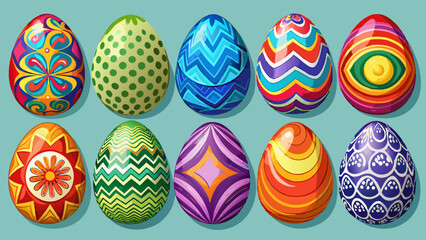 Fototapeta premium Various painted Easter eggs isolated vector illustration