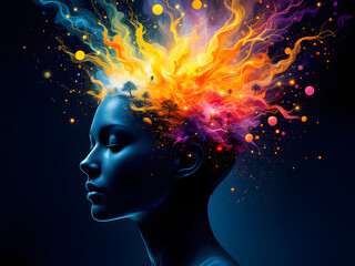 A vibrant, cosmic silhouette with bursting colors and light, symbolizing creativity and imagination.