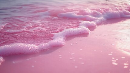 Fototapeta premium Pink beach wave foam close-up.