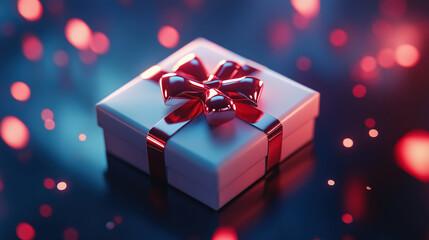 3D-rendered gift box icon with a shiny red ribbon and bow