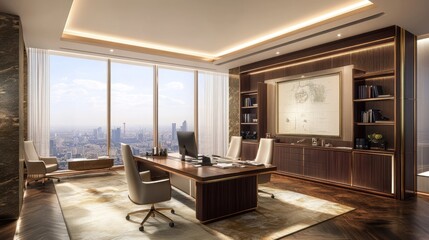 Fototapeta premium Luxurious Modern Office with Panoramic City View