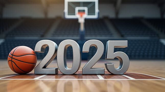Basketball and Gold Number 2025. Symbolizing All Basketball Matches of the Year. Perfect for Illustrating Sports Articles and News