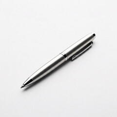 Silver ballpoint pen on a white background. Isolated