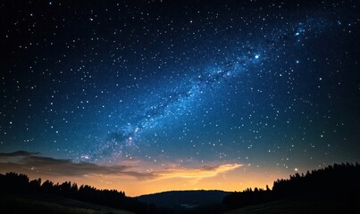 Majestic Night Sky: Milky Way Galaxy Over Silhouetted Forest