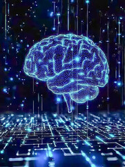 Abstract Digital Brain with Glowing Lights in Futuristic Space