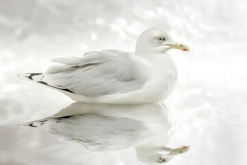Fototapeta premium A beautiful white seagull resting on the calm water