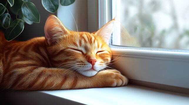 Charming vector illustration of a cat napping in a sunny window ideal for home and pet themed projects