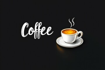 Obraz premium Coffee cup with steam coming out of it is on a black background with the word