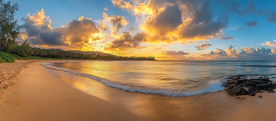 Golden Hour Paradise: Breathtaking Sunset Over Tropical Beach
