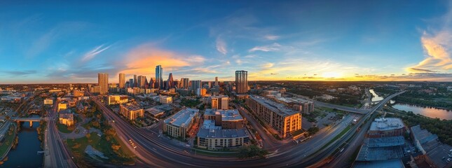 Golden Hour Panorama of Austin, Texas Skyline